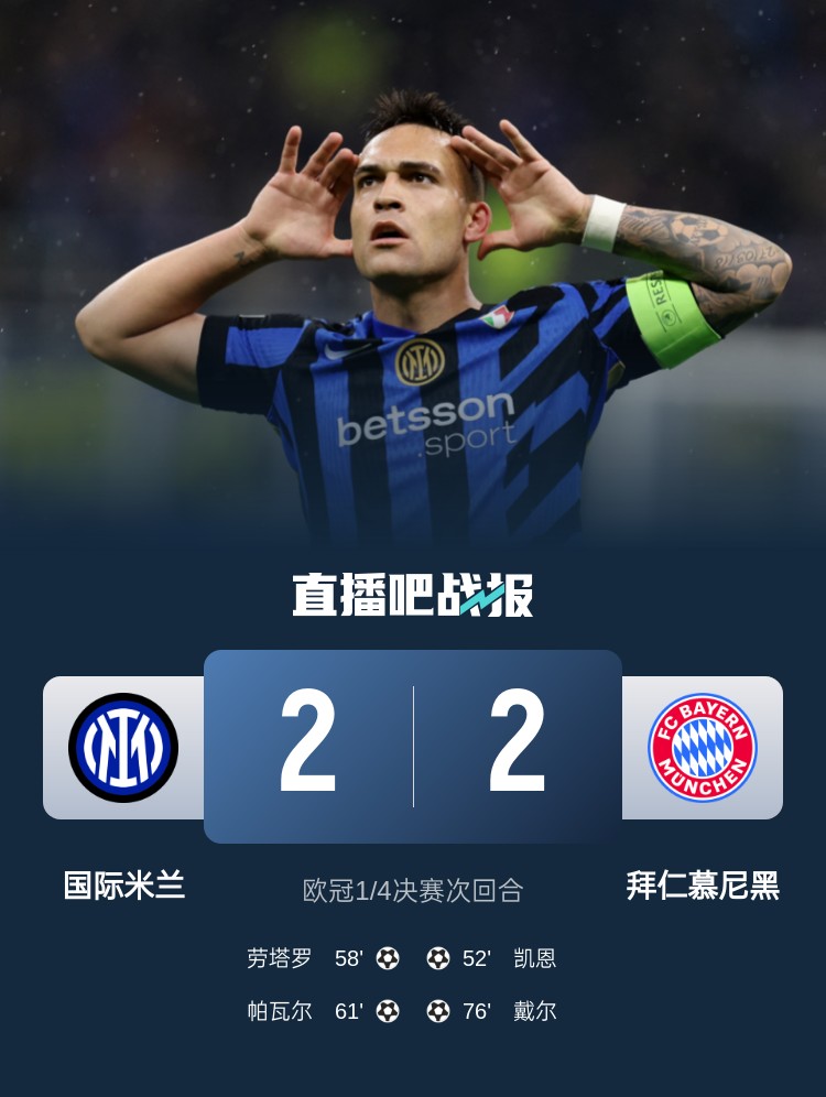 黑色3分鐘！拜仁3分鐘丟2球遭國米淘汰 去年3分鐘丟2球遭皇馬絕殺